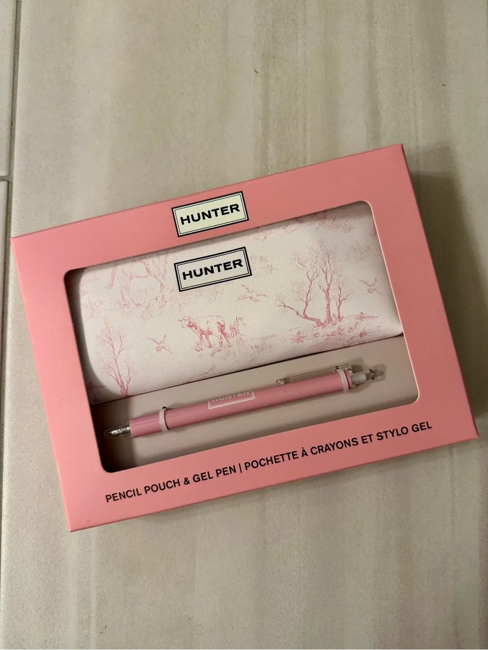Hunter Toile Pencil Pouch with Matching Pink Gel Pen NWT School Office Gift Pink
